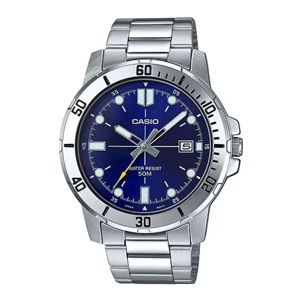 Casio Men’s Silver Watch with Blue Dial - MTP-VD01D-2EVUDF